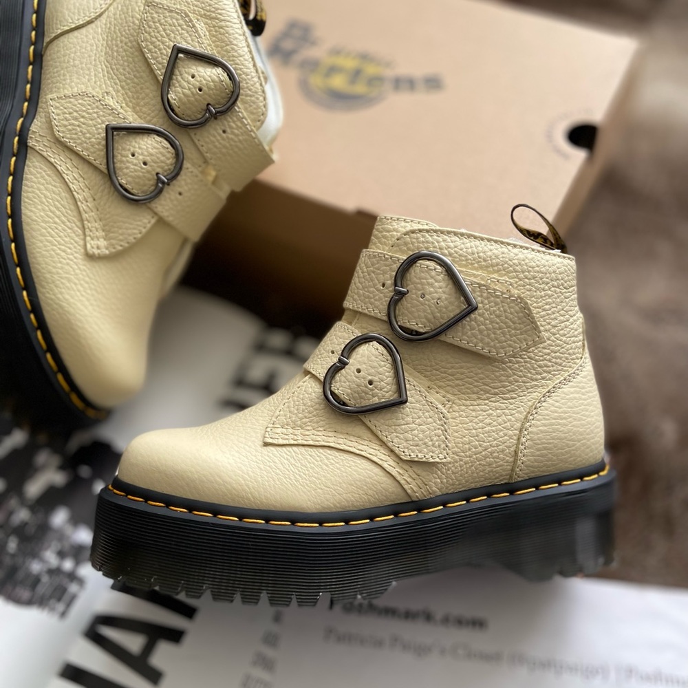 Dr. Martens Devon Heart Buckle Leather Platform Boots - Picture 10 of 14